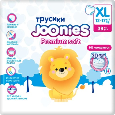 Подгузники-трусики Premium Soft размер ХL 38 шт Joonies 953216 1